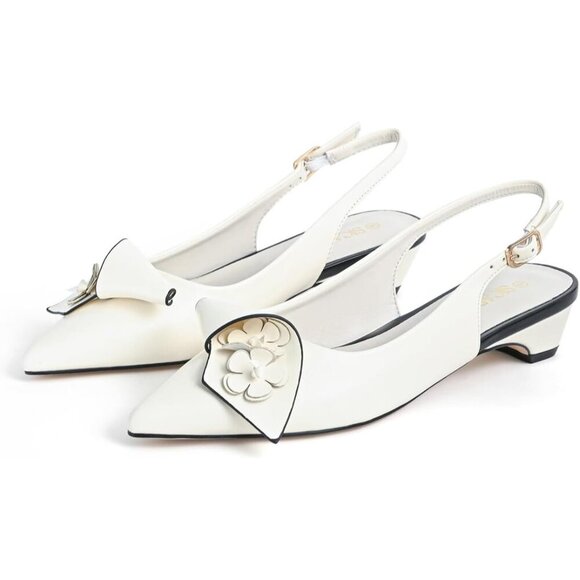 Sicare Slingback Heels Pumps Synthetic White Women Flower Block Heel Dress Shoes - Picture 9 of 13